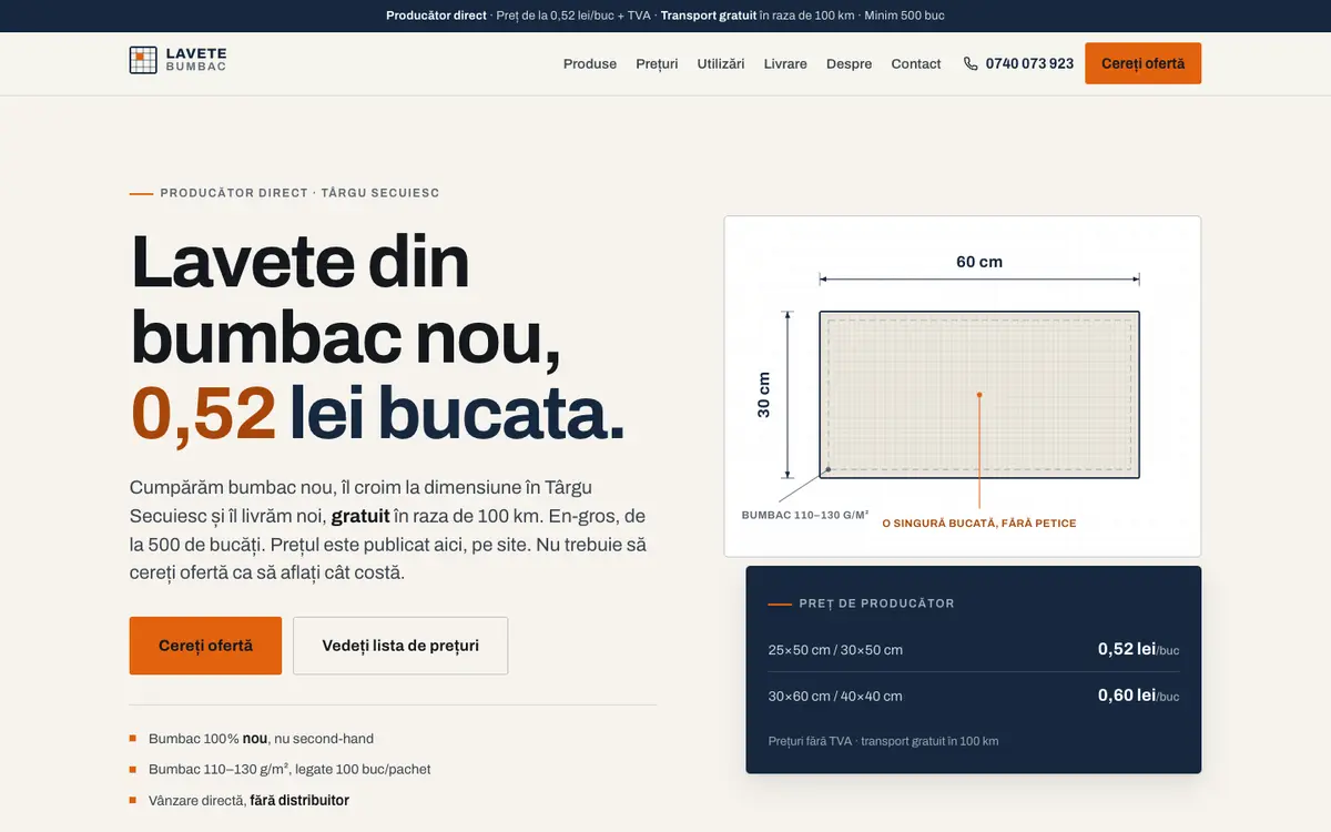 Site-ul lavete-bumbac.ro